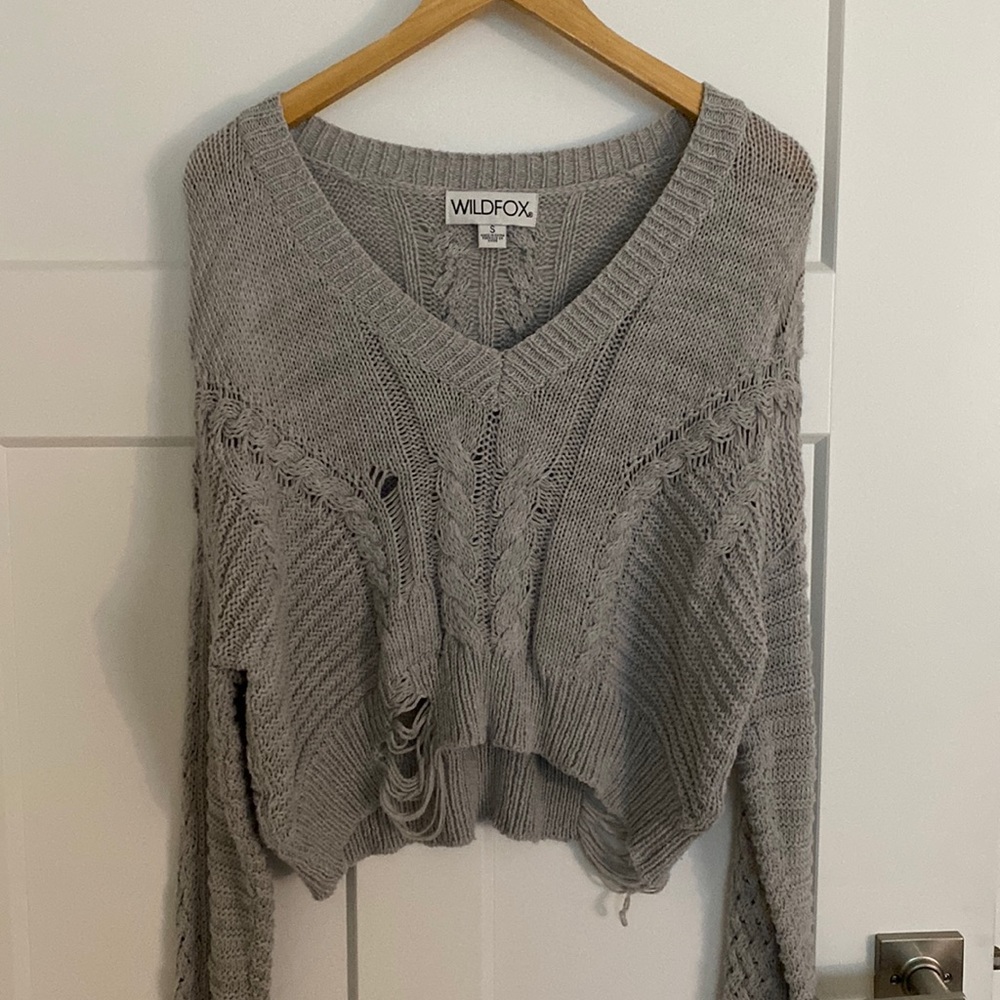 WILDFOX Distressed Crop Sweater